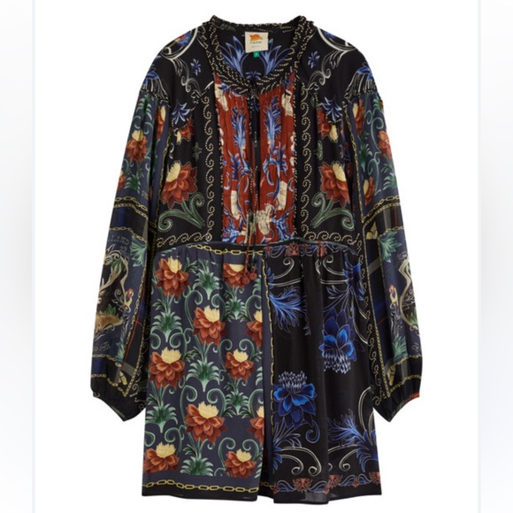 FARM Rio | Dresses | Farm Rio Black Mixed Arabesque Scarves Long Sleeve  Mini Dress S | Poshmark